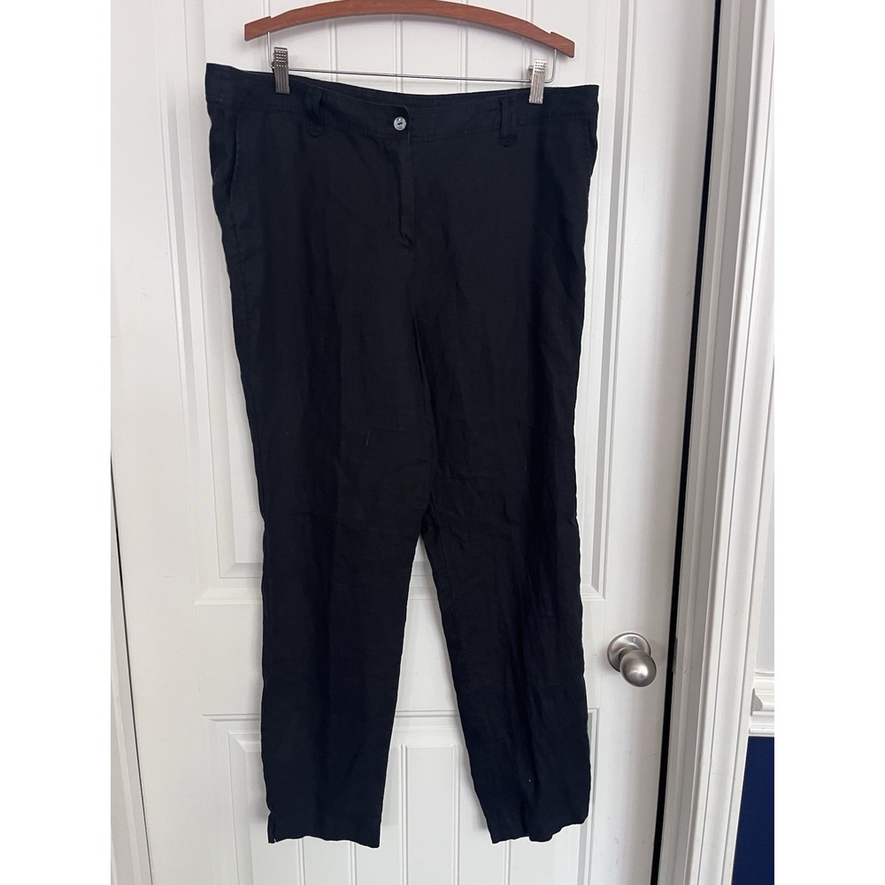 Jones New York Sport Women's World 16 Solid Black 100% Linen Crop Pants 447